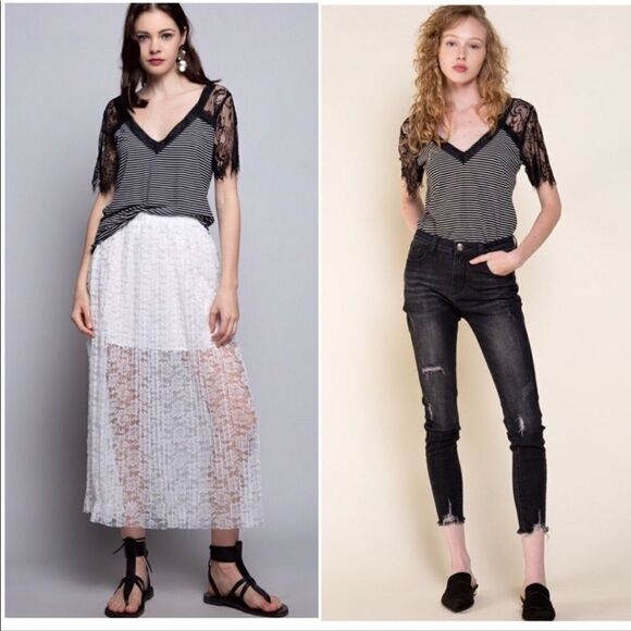 POL Pleated Lace White Mid-length Skirt - Picture 10 of 11